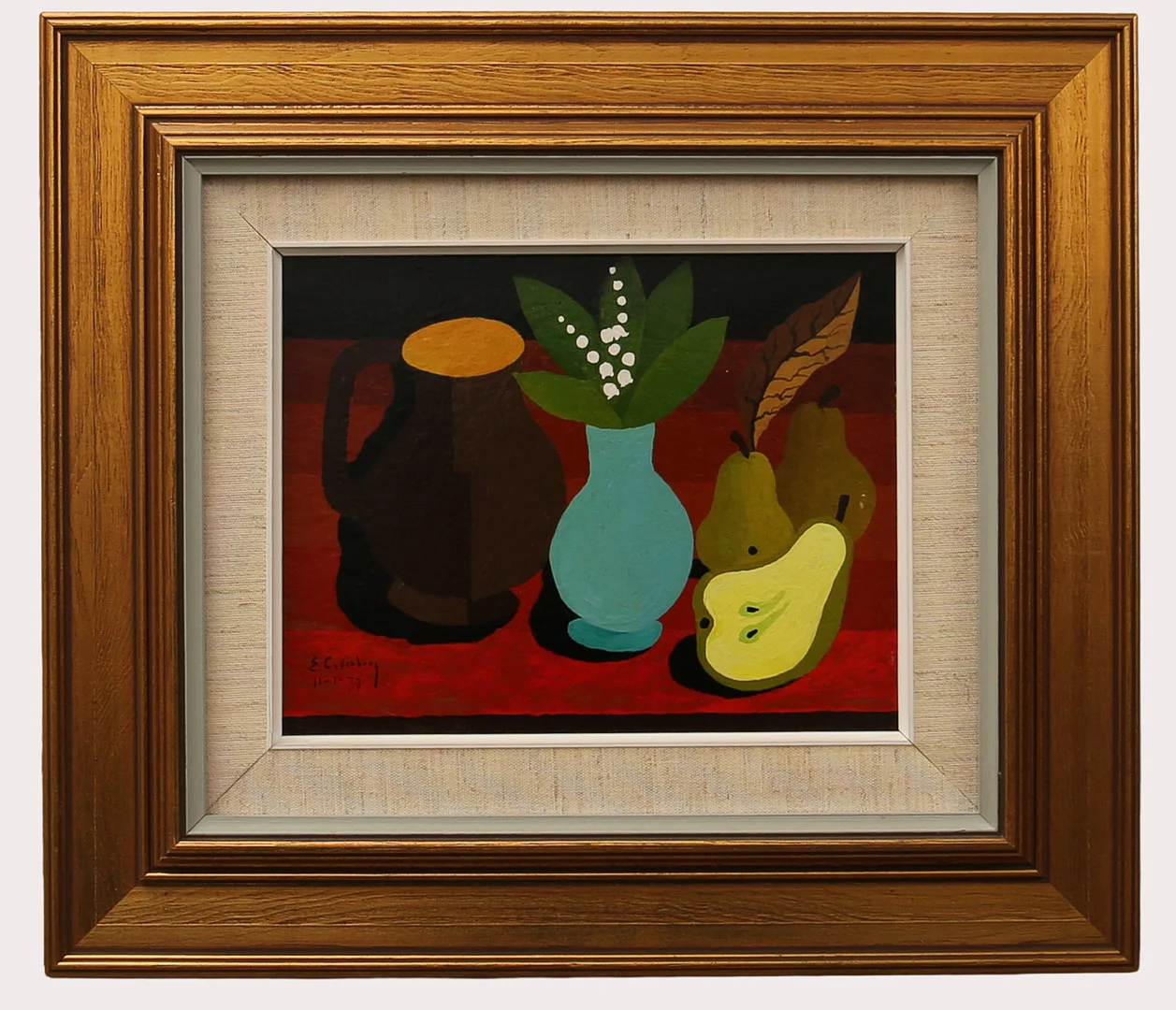 ERIC CEDERBERG. Olja på pannå, stilleben med päron och kannor. — Paintings — Limhamns Auktionsbyrå
