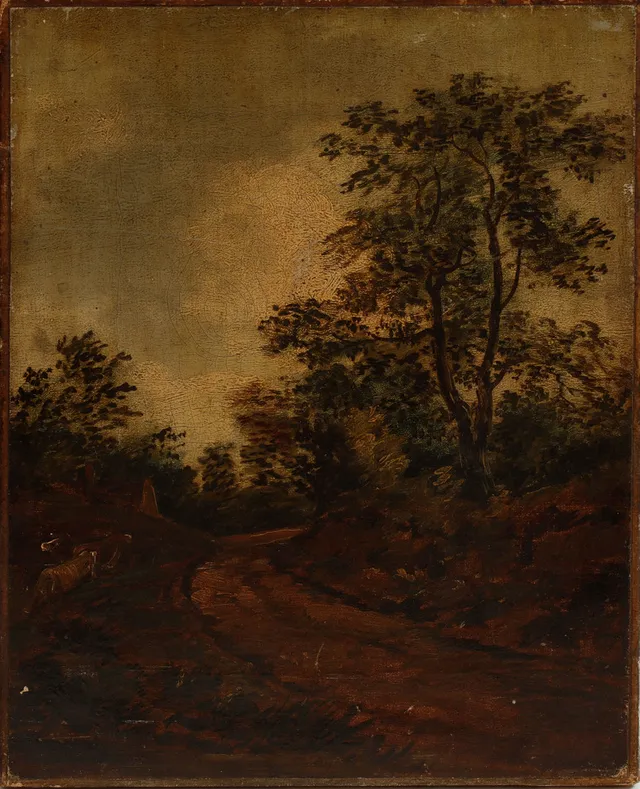 OKÄND KONSTNÄR. Landsväg, olja på uppfodrad duk, ej signerad, 17/1800-tal.
