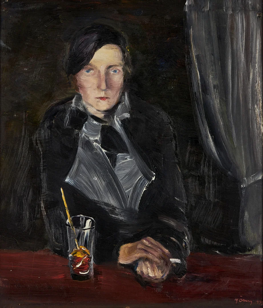 JOSEF ÖBERG (1890-1967). Baren - dam med cigarett , signerad och daterad J Öberg 1933, olja på duk. — Paintings — Crafoord Auktioner Stockholm