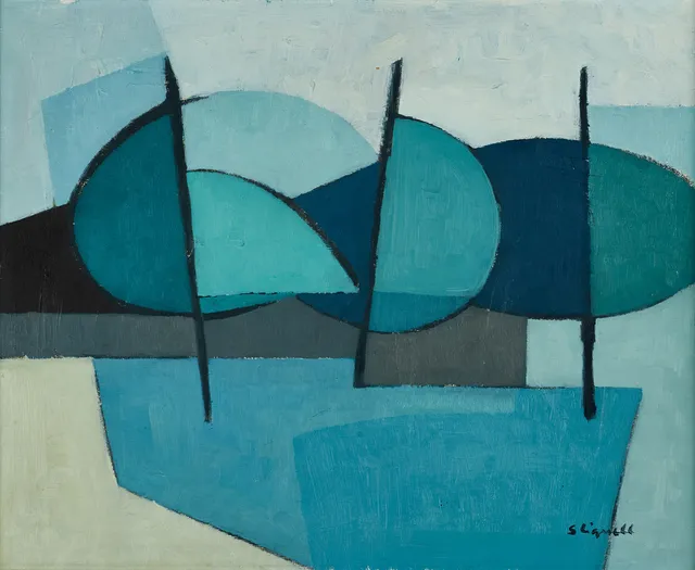 SVEN LIGNELL (f. 1927), komposition, signerad, olja på pannå.
