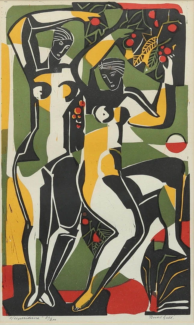 BERTIL GADÖ. Hesperiderna, linosnitt, numrerad 30/200, signerat. — Engravings & Prints — Garpenhus Auktioner