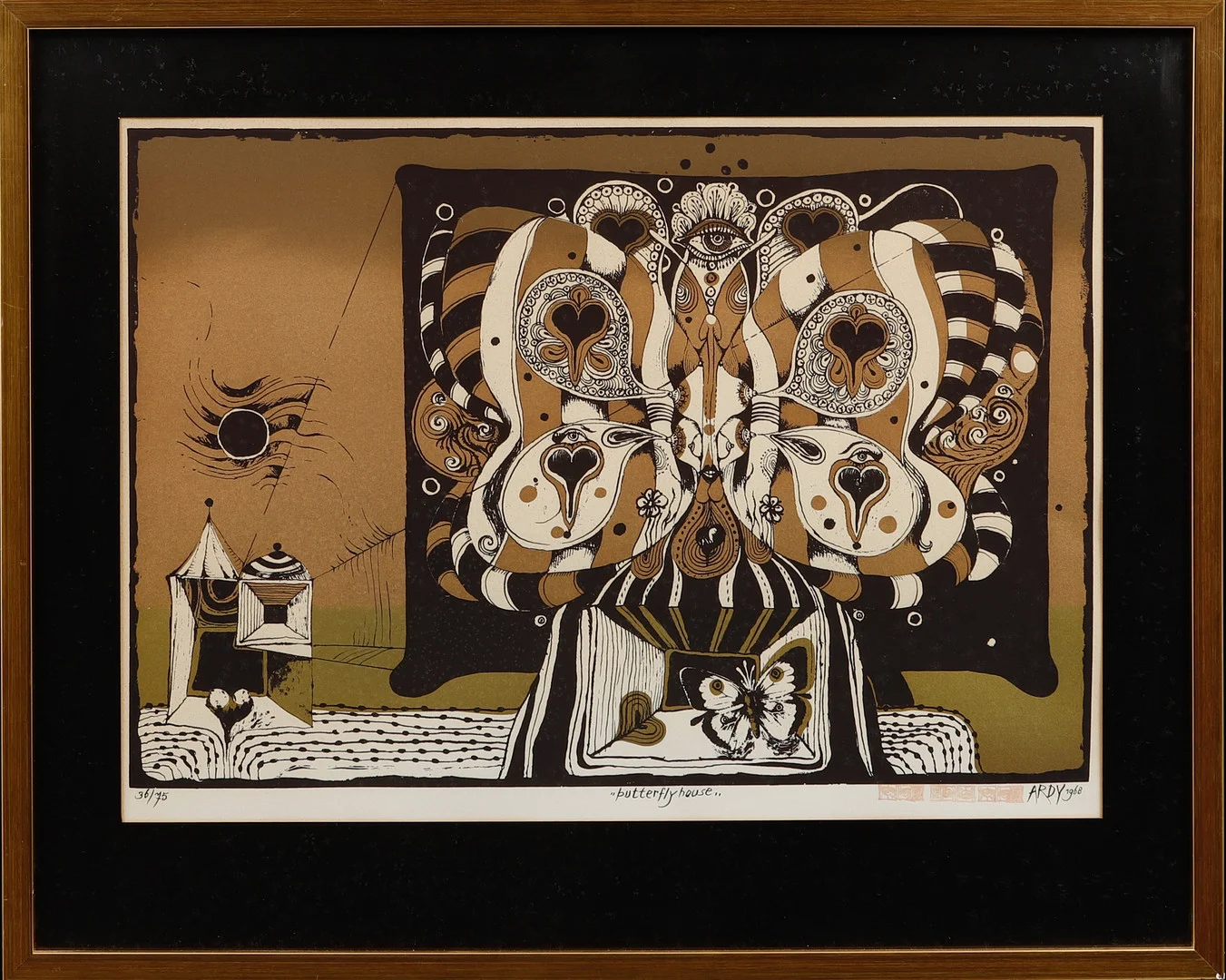 ARDY STRÜWER. "Butterfly house", färglitografi, signerad och numrerad 36/75. — Engravings & Prints — Göteborgs Auktionsverk