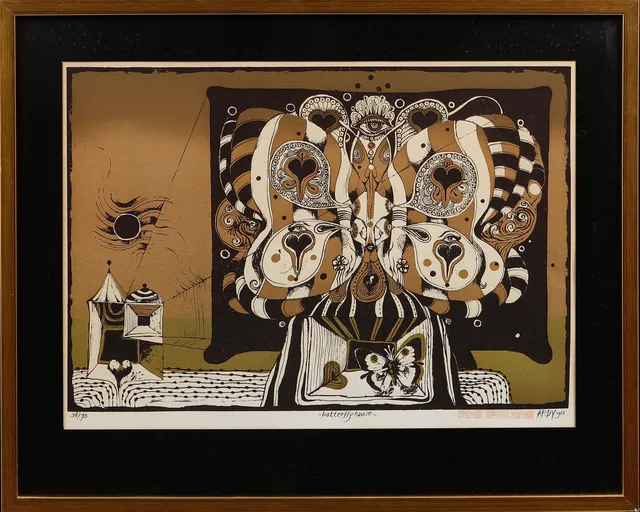 ARDY STRÜWER. "Butterfly house", färglitografi, signerad och numrerad 36/75.