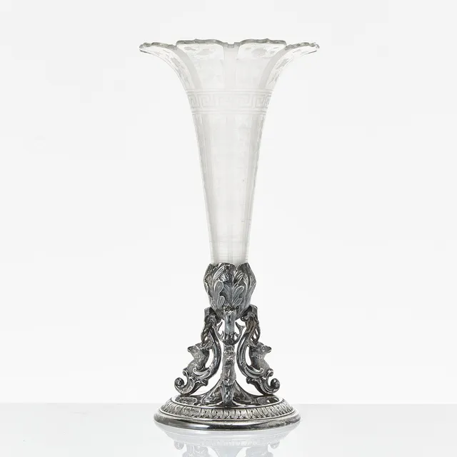 GUSTAF DAHLGREN. Blomvas, silver och slipat glas, Malmö 1866.