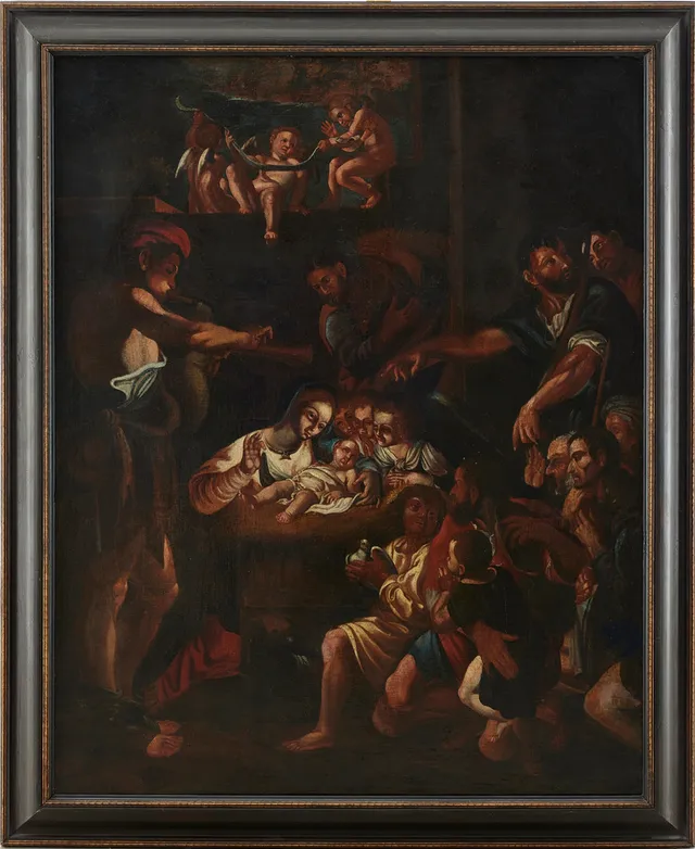 ANNIBALE CARRACCI. efter, Den heliga familjen i stallet.