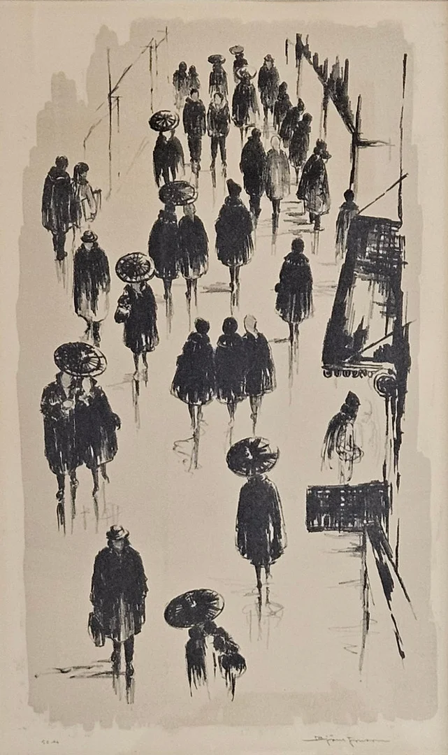 BJÖRN JONSSON. Promenadgata. Litografi, signerad Björn Jonsson, 50 ex. — Engravings & Prints — Auktionshuset Thörner & Ek