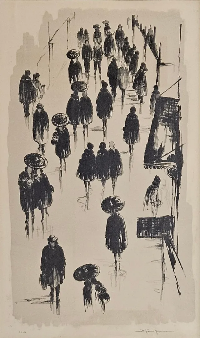 BJÖRN JONSSON. Promenadgata. Litografi, signerad Björn Jonsson, 50 ex.