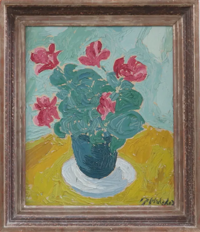 PAUL HOLSBY. Blomsterstilleben, olja på pannå, signerad.