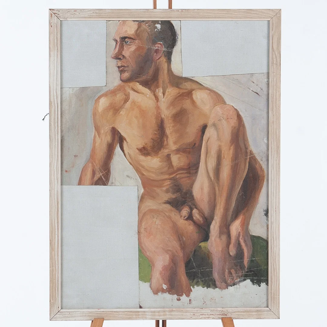 KNUT IRWE. Olja på duk uppfodrad på pannå, manlig nakenstudie. — Paintings — Laholms Auktionskammare