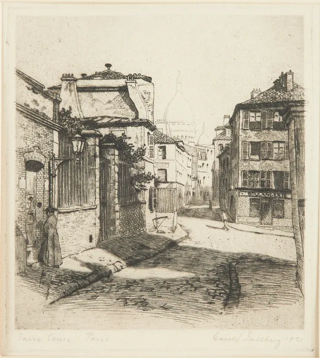 HARALD SALLBERG (1895-1963). "Sacré-Coeur, Paris", signerad i blyerts, etsning, Frankrike 1921.