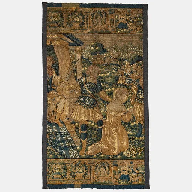 VÄVD TAPET, fragment, Flandern, 1600-tal, gobelängteknik i ull och silke.