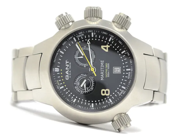 GANT, Maritime, Yachting Timer (500m/1651ft), Volvo Ocean Race 2005-2006, "Tachymetre", Cal 5822, herrur, 45 mm, stål, quartz, safirglas, datum, integrerad originallänk, viklås, cert (ej ifyllt), ca 2005, box, ytterkartong.