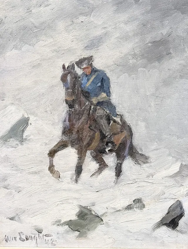 ALEXANDER LANGLET. OLJA PÅ DUK, "Karolin till häst", signerad, daterad-42.
