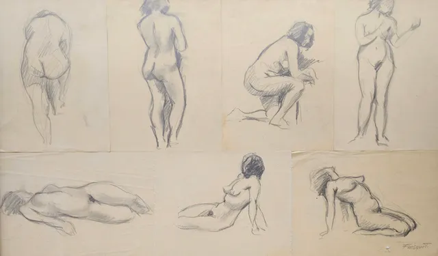 GUILLEM FRESQUET BARDINA. APUNTES DE ESTUDIO DESNUDO FEMENINO. LAPIZ SOBRE PAPEL.