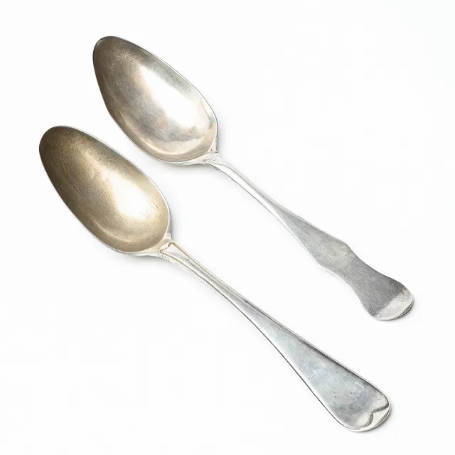 SKEDAR, 2 st, silver, Erik Ernander, Uppsala, 1796 respektive Julius Marianus Bergs, Stockholm, 1786.