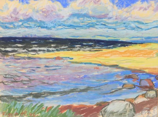 FIGGE HOLMGREN. Kustparti, pastell, signerad Figge H. -46.