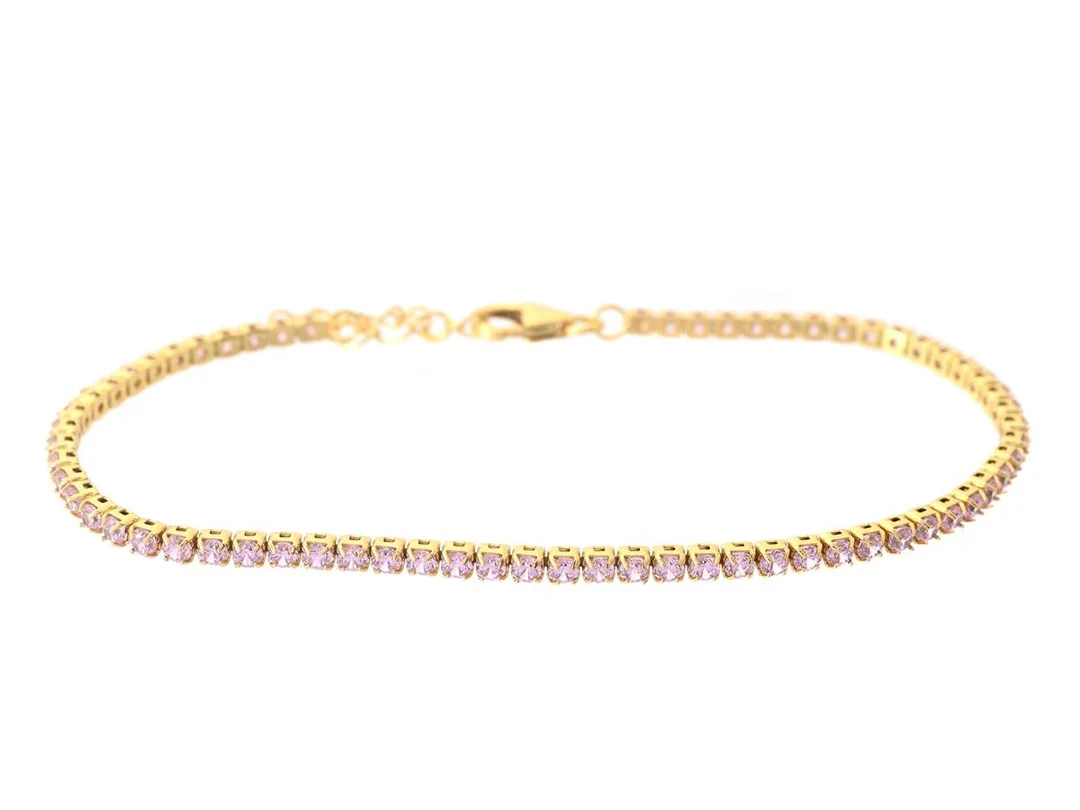 TENNISARMBAND, förgyllt sterlingsilver, rosa cubic zirconia, längd 16 cm-19 cm, vikt ca 3 g. — Smycken/Tennisarmband — Kaplans