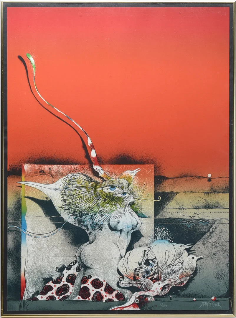 ARDY STRÜWER. "Sunset for a Birdwatcher", litografi. — Engravings & Prints — Stockholms Auktionsverk Helsingborg