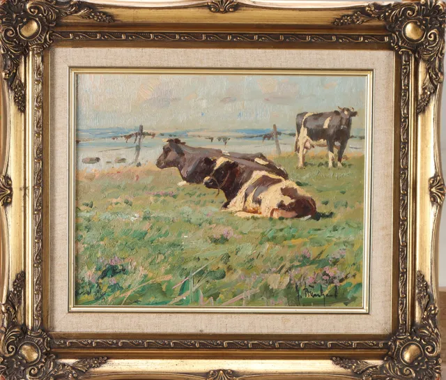 Gunnar Bundgaard. Two paintings. Grazing cows. (2)