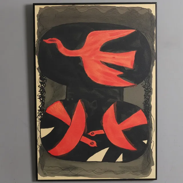 GEORGES BRAQUE (Frankrike, 1882-1963). EFTER. "Trois Oiseaux Rouges", Tryck, Editions des Nouvelles Images.