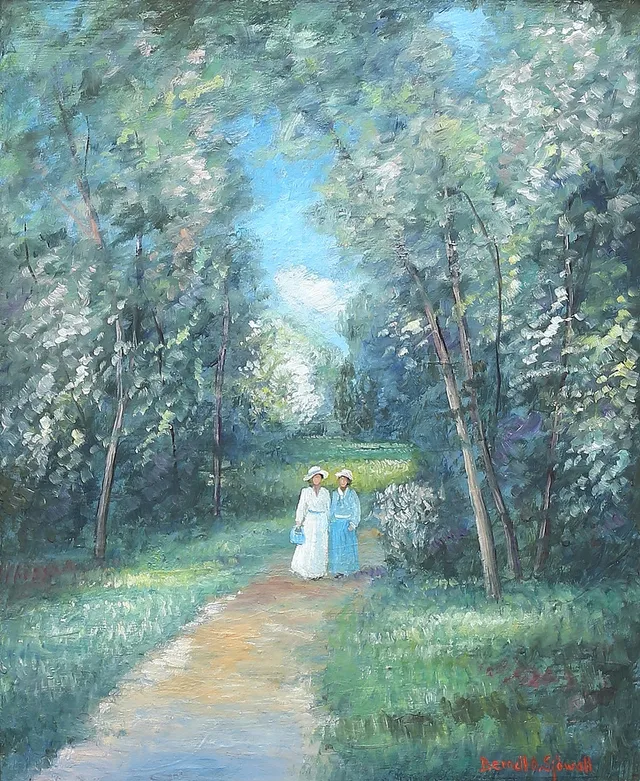 BERNDT OLOF SJÖWALL (FÖDD 1936). "Promenad", olja på pannå, signerad.