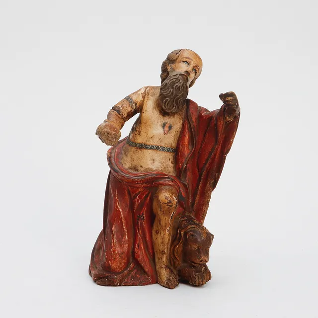 SKULPTUR, möjligen Sankt Markus, snidat trä, 17/1800-tal.