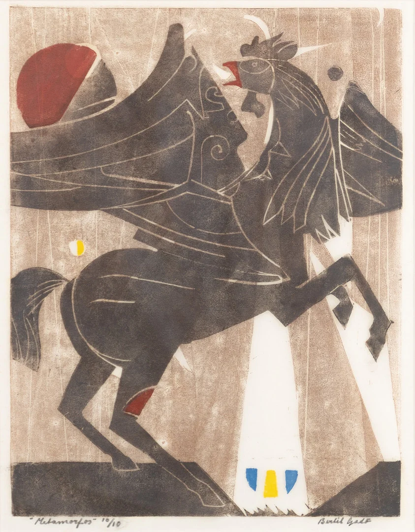 BERTIL GADÖ. Träsnitt, "Metamorfos", numrerad 10/10, signerad. — Engravings & Prints — Karljohan Auktioner