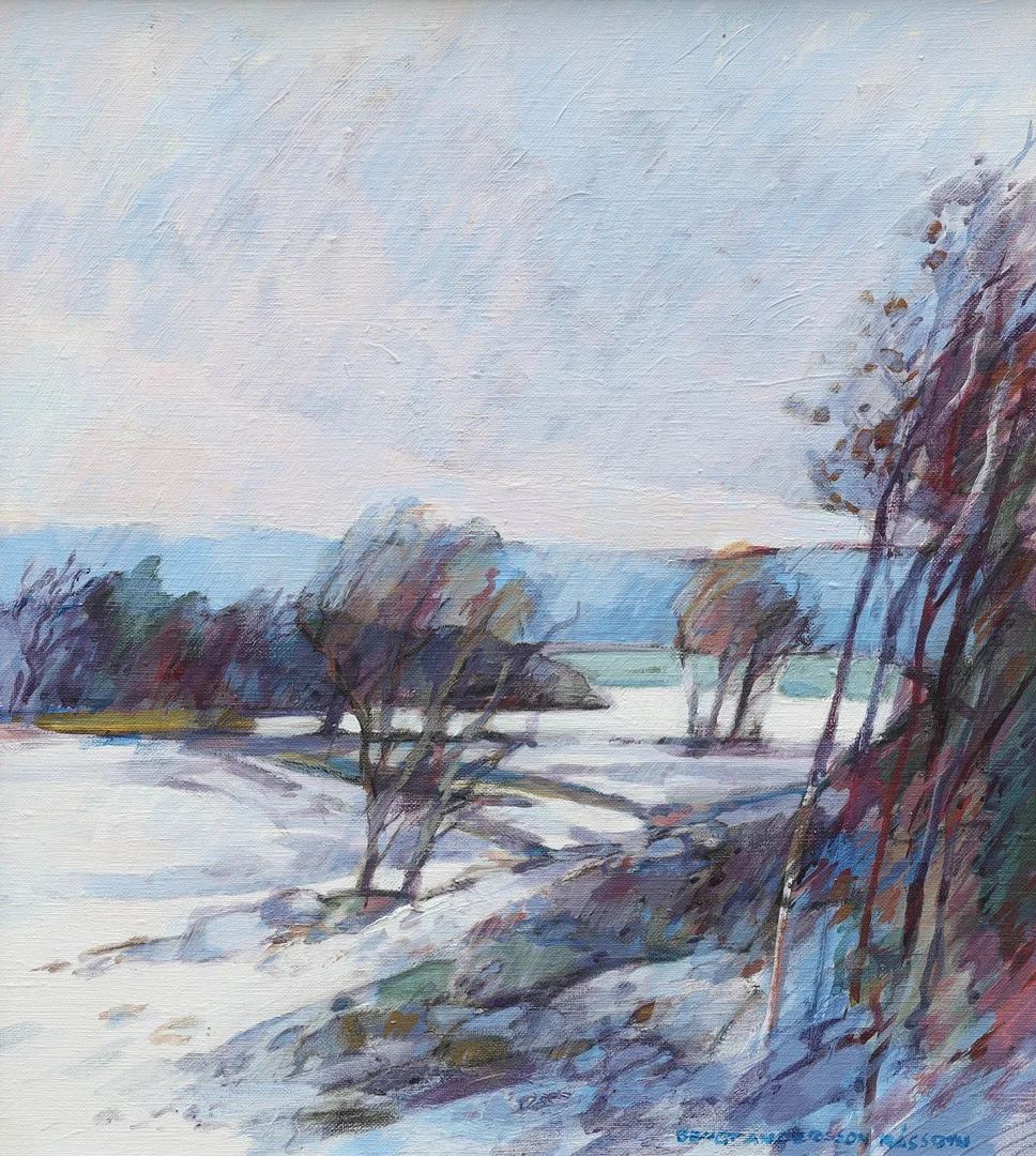 BENGT ANDERSSON RÅSSBYN. olja på duk, skogsbryn, signerad Bengt Andersson Råssbyn. — Paintings — Auktionsmagasinet Vänersborg