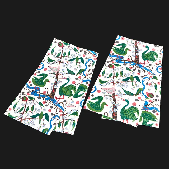 JOSEF FRANK. Gardiner, ett par, "Gröna Fåglar", ca 240x120 cm, Firma Svenskt Tenn.