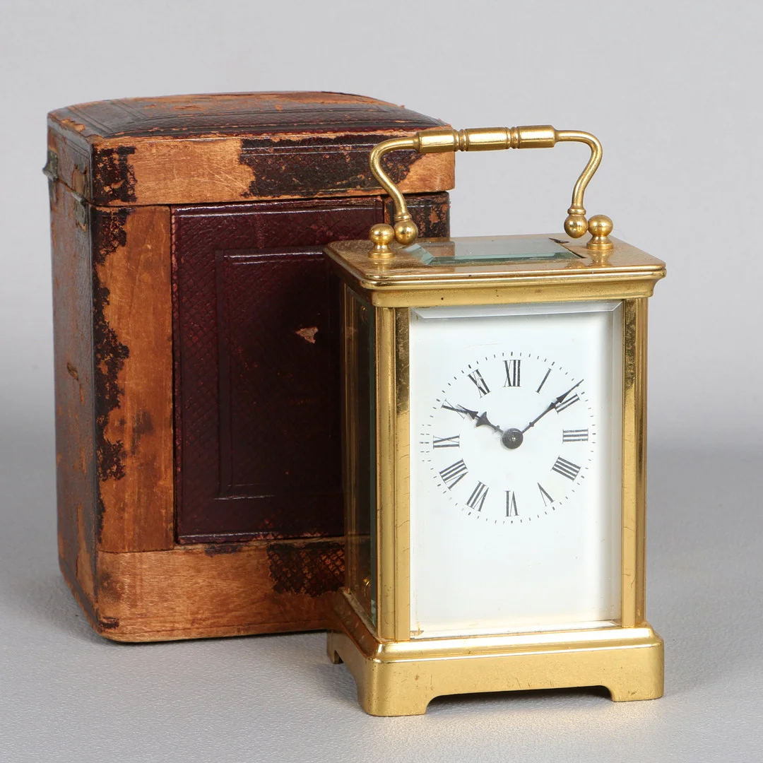 A CASED 19TH CENTURY FRENCH BRASS CARRIAGE CLOCK. — Carriage & Miniature Clocks — Bishop & Miller