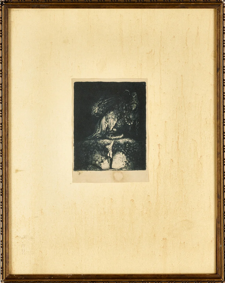 JOHN BAUER (1882–1918). "God kväll farbror sa pojken", originallitografi (nr 3), signerad i trycket, ur "Troll", Ernst Bauers förlag, Göteborg 1915. — Engravings & Prints — Crafoord Auktioner Stockholm