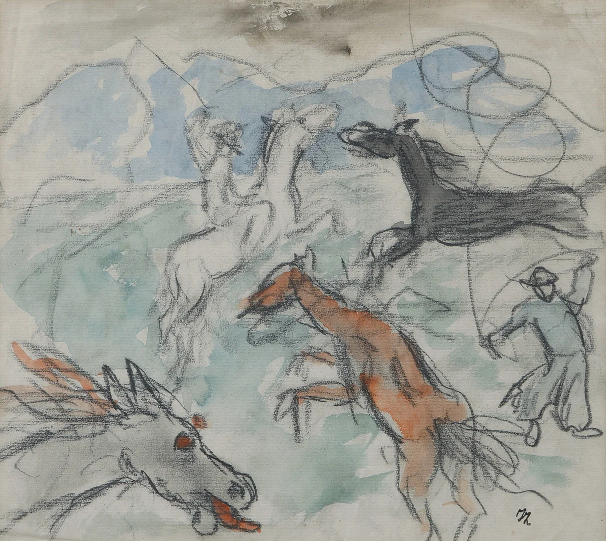IVAN IVARSON. Hästar. Blandteknik. — Drawings — Göteborgs Auktionsverk