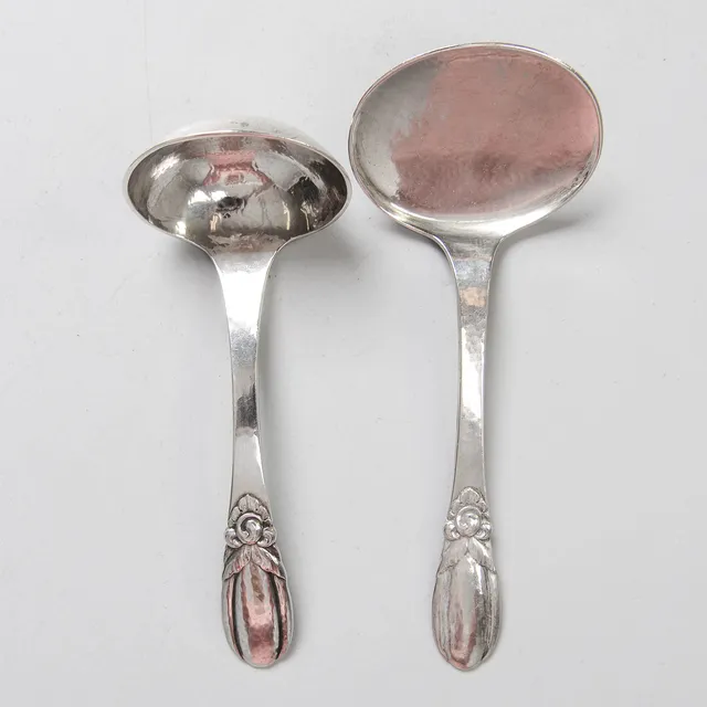 EVALD NIELSEN. Kakspade och slev, silver, Danmark.
