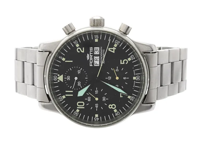 FORTIS, Flieger Chronographe (T Swiss Made T), Cal ETA 7750, Boett nr. 597.10.141, kronograf, herrur, 40 mm, stål, automatisk, safirglas, dag, datum, defekt (går ej, akut servicebehov), utbytta visare, originallänk, viklås, ca 1998.
