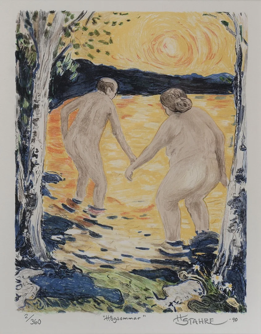 HÅKAN STAHRE. Färglitografi, "Högsommar", signerad, numrerad 2/360, daterad -90. — Engravings & Prints — Gomér & Andersson Jönköping