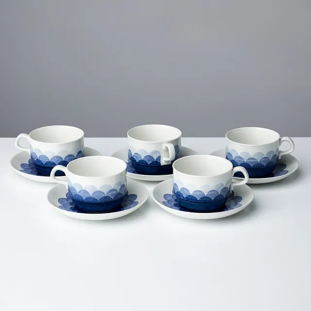 CHRISTINA CAMPBELL. "Klunk", kaffekoppar, 5 st med fat, Rörstrand, 1970-tal.