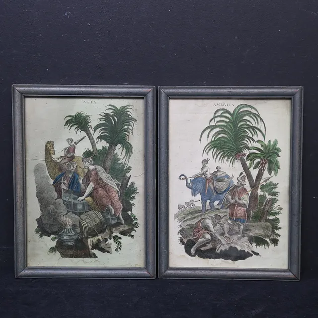 HANDKOLORERADE KOPPARSTICK, 2 st, Asia samt America, 1800-tal.