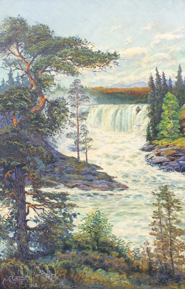 ALFRED COLLIN. OLJA PÅ DUK, "Ristafallet Jämtland", signerad, daterad 1928.