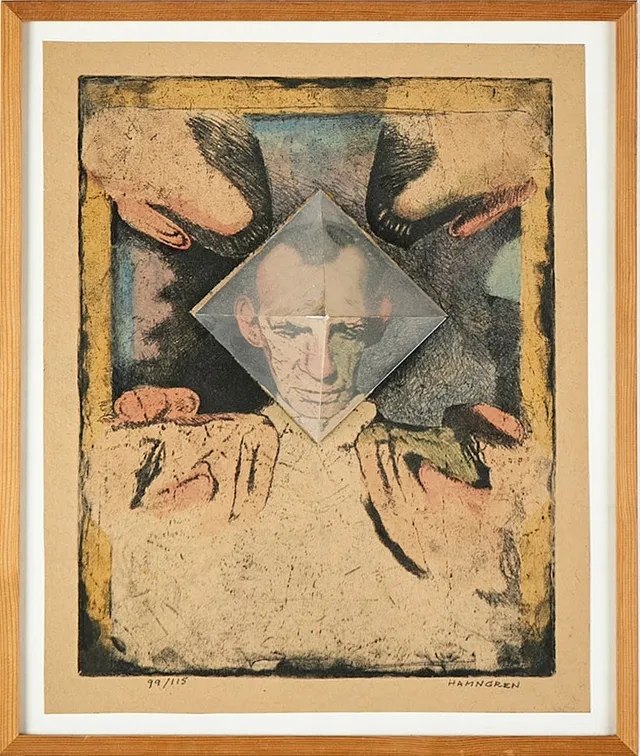 HANS HAMNGREN. "Ferlin", litografi med monterad spegel, signerad samt numrerad 99/115.