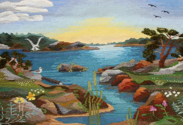 IRJA ROLINDER. väv, "Vid stranden, signerad.