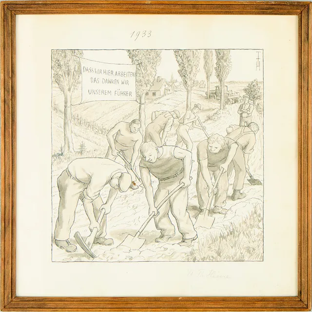 THOMAS THEODOR HEINE (1867-1948). Satirteckning, "Das wir hier arbeiten daken wir unserem führer".
