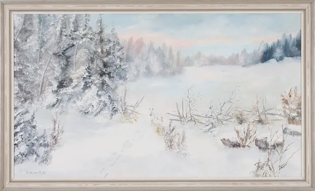 FINGAL WINROTH. Hare i vinterlandskap, olja på pannå, signerad.