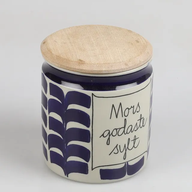 MARIANNE WESTMAN. Burk med lock, porslin, "Mors godaste sylt", Rörstrand.