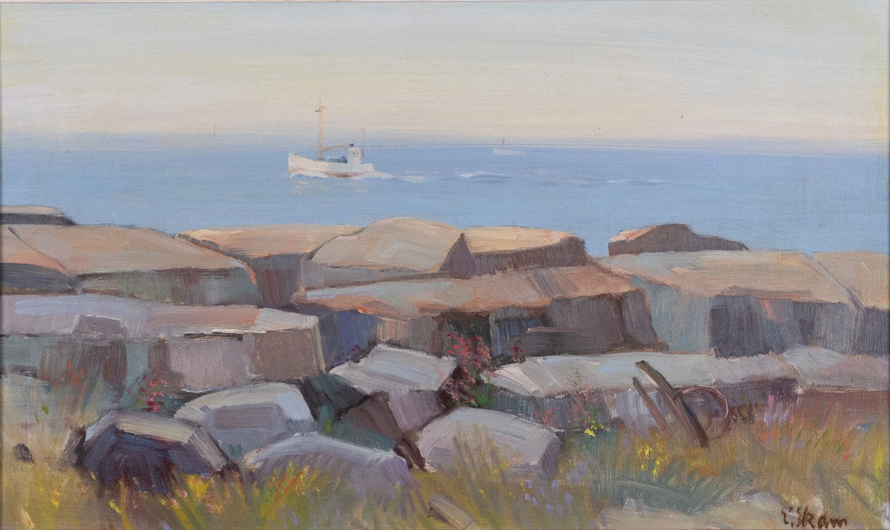 ESKIL SKANS. Olja på duk, kustmotiv med fiskebåt, signerad. — Paintings — Karljohan Auktioner
