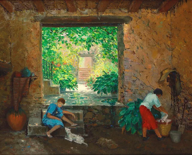 RAMON GIMBERT. Interior de un patio.
