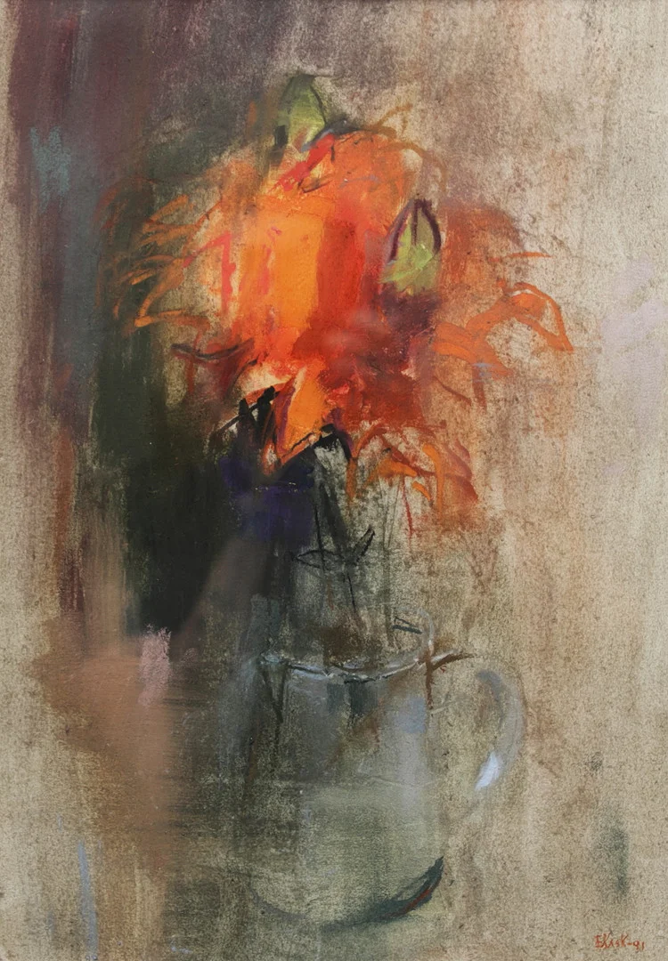 EUGEN KASK. Blomsterstilleben. Blandteknik, signerad och daterad -91. — Paintings — Växjö Auktionskammare