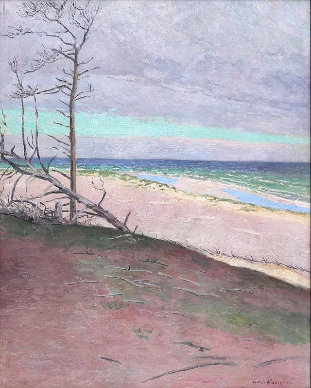 ARTUR BIANCHINI. Strandparti, olja på duk, signerad.