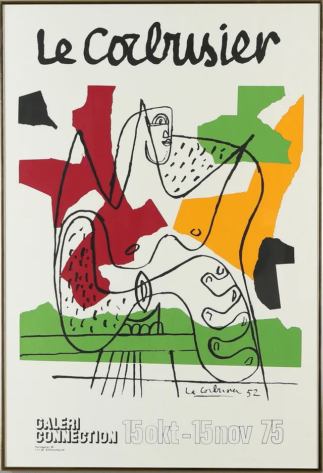 LE CORBUSIER. Affisch, litografiskt tryck, Galleri Connection, 1975.