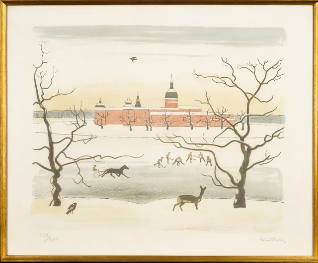 EINAR JOLIN. Färglitografi, Gripsholms Slott, Signerad och Numrerad 232/250.
