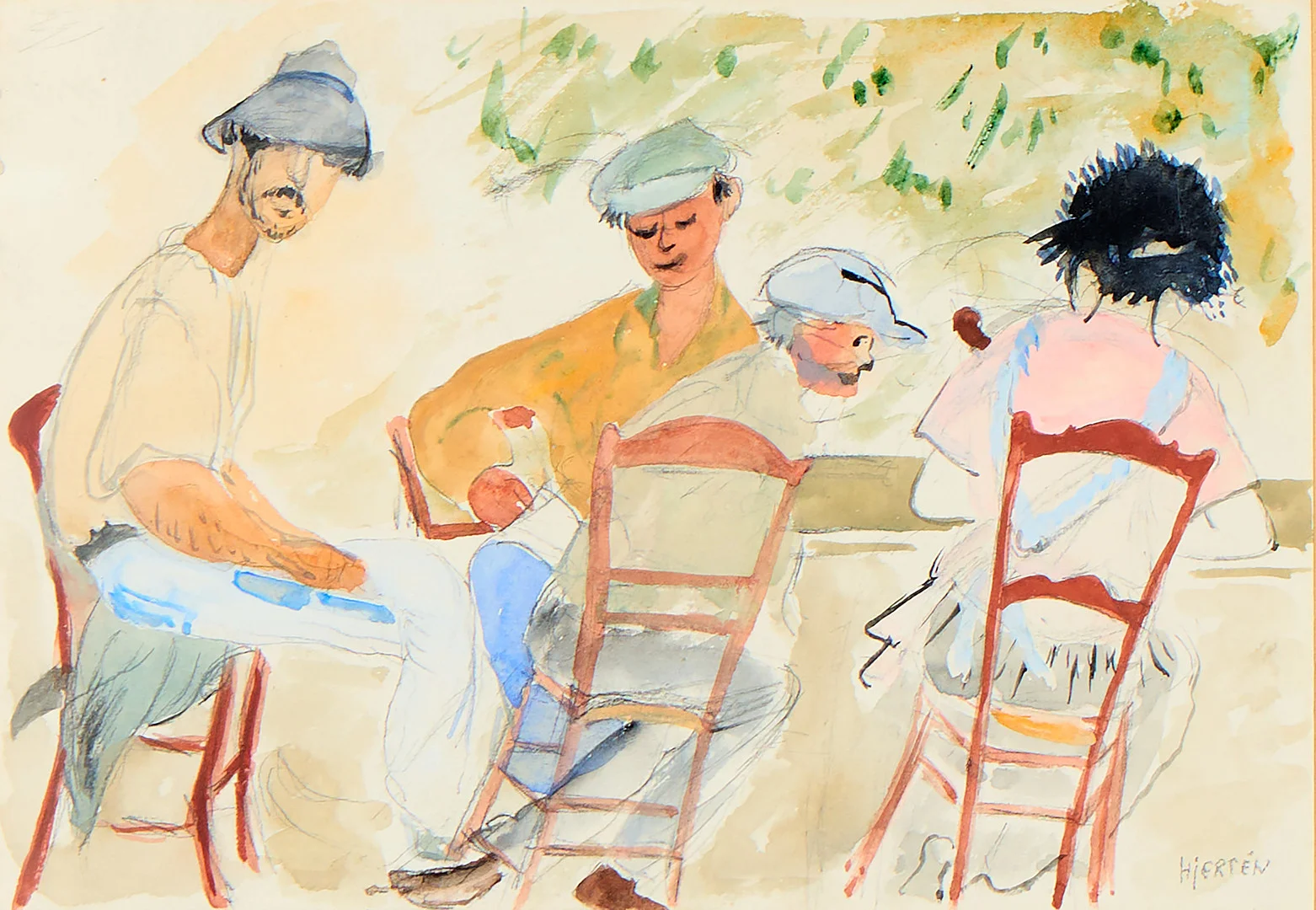 SIGRID HJERTÉN. Sällskap vid bord i Sydfrankrike. — Paintings — Uppsala Auktionskammare
